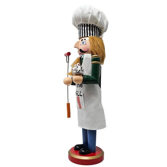 Backyard BBQ Barbeque Grill Dad Hot Dog 14" Wood Nutcracker - Picture 5 of 5